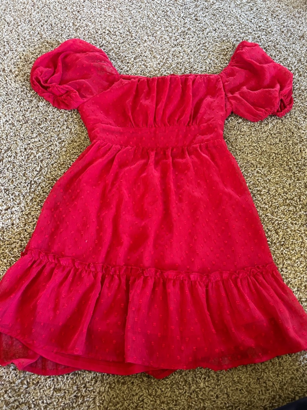 Altar’d State Red Puff-Sleeve Ruffle Dress